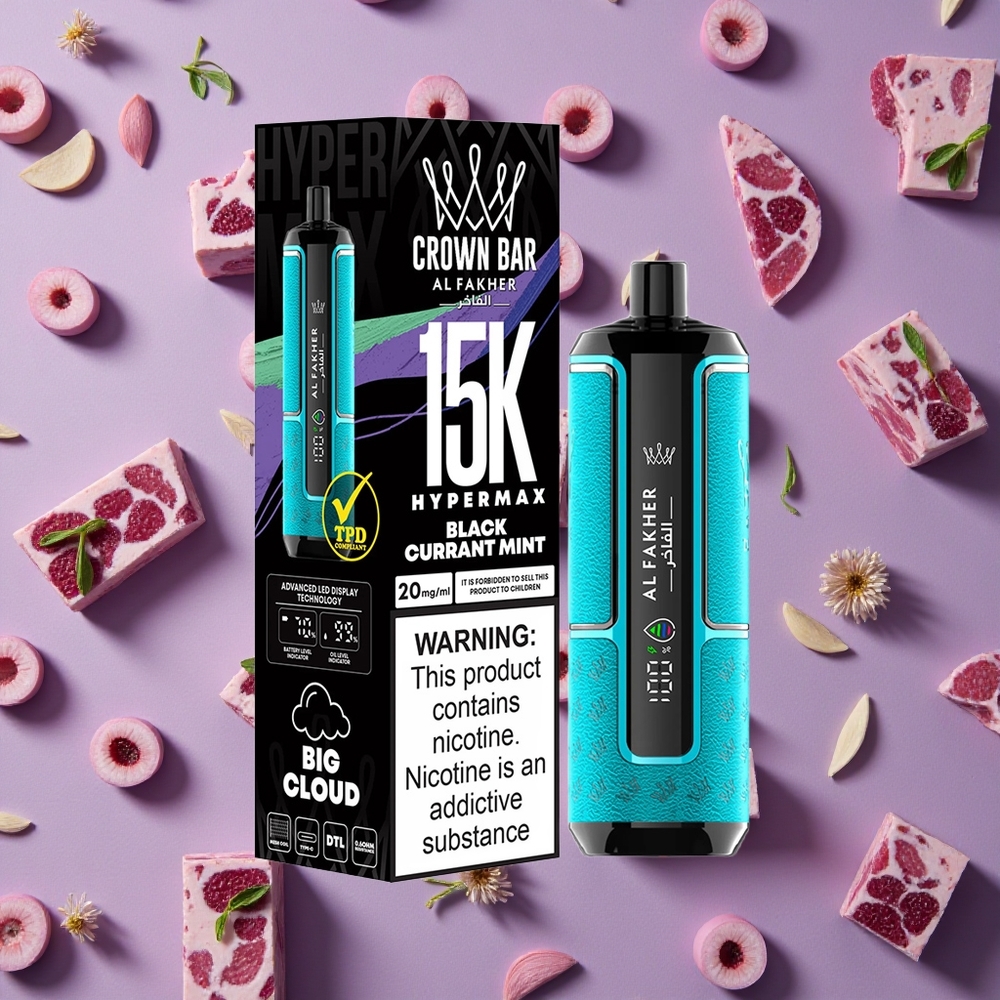 Blackcurrant Mint Al Fakher Crown Bar 15K Hypermax Disposable Vape Kit New Zealand wholesalers