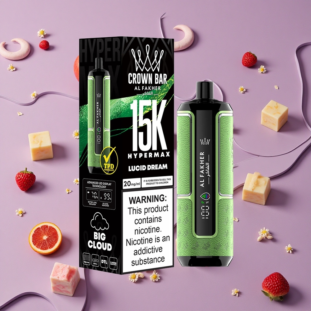 Lucid Dream Al Fakher Crown Bar 15K Hypermax Disposable Vape Kit Compact Design New Zealand wholesalers