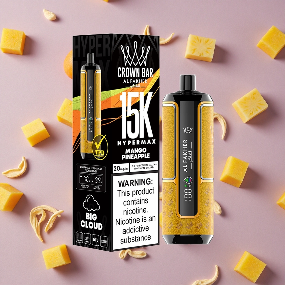 Mango Pineapple Al Fakher Crown Bar 15K Hypermax Disposable Vape Kit New Zealand wholesalers