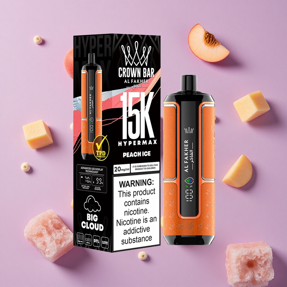 Peach Ice Al Fakher Crown Bar 15K Hypermax 22ml Disposable Vape Kit New Zealand wholesalers