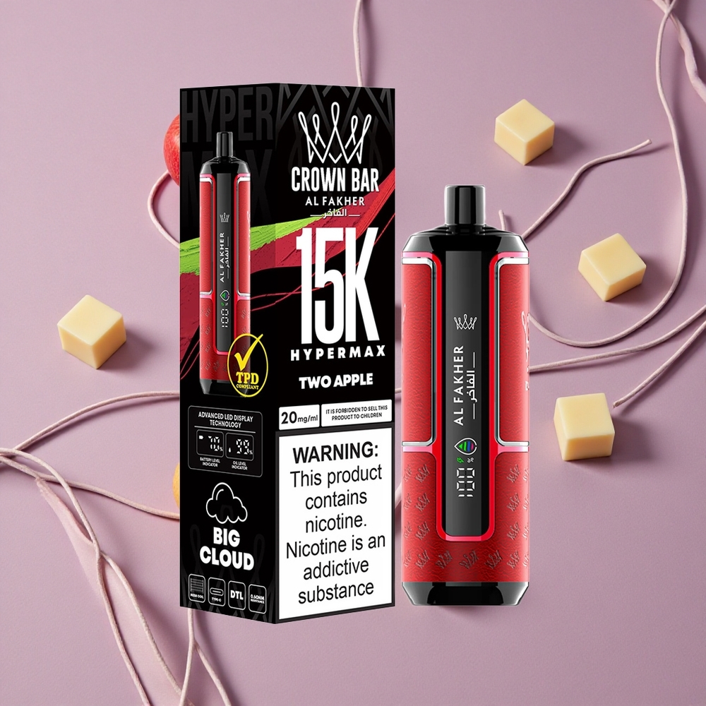 Two Apple Al Fakher Crown Bar 15K Hypermax Disposable Vape Kit New Zealand wholesalers