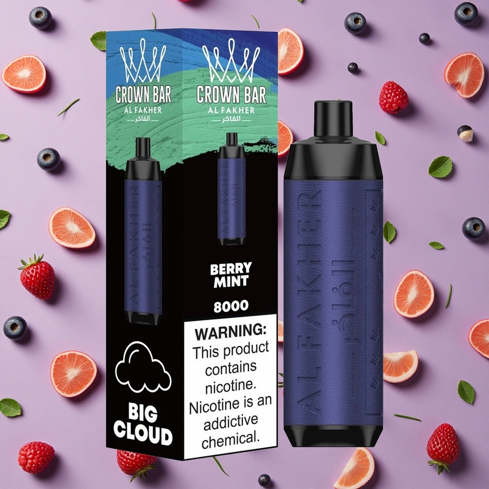 Berry Mint Al Fakher Crown Bar 8000 Crystal Disposable Vape 18ml e-Liquid Capacity USB Type-C Charging New Zealand wholesalers
