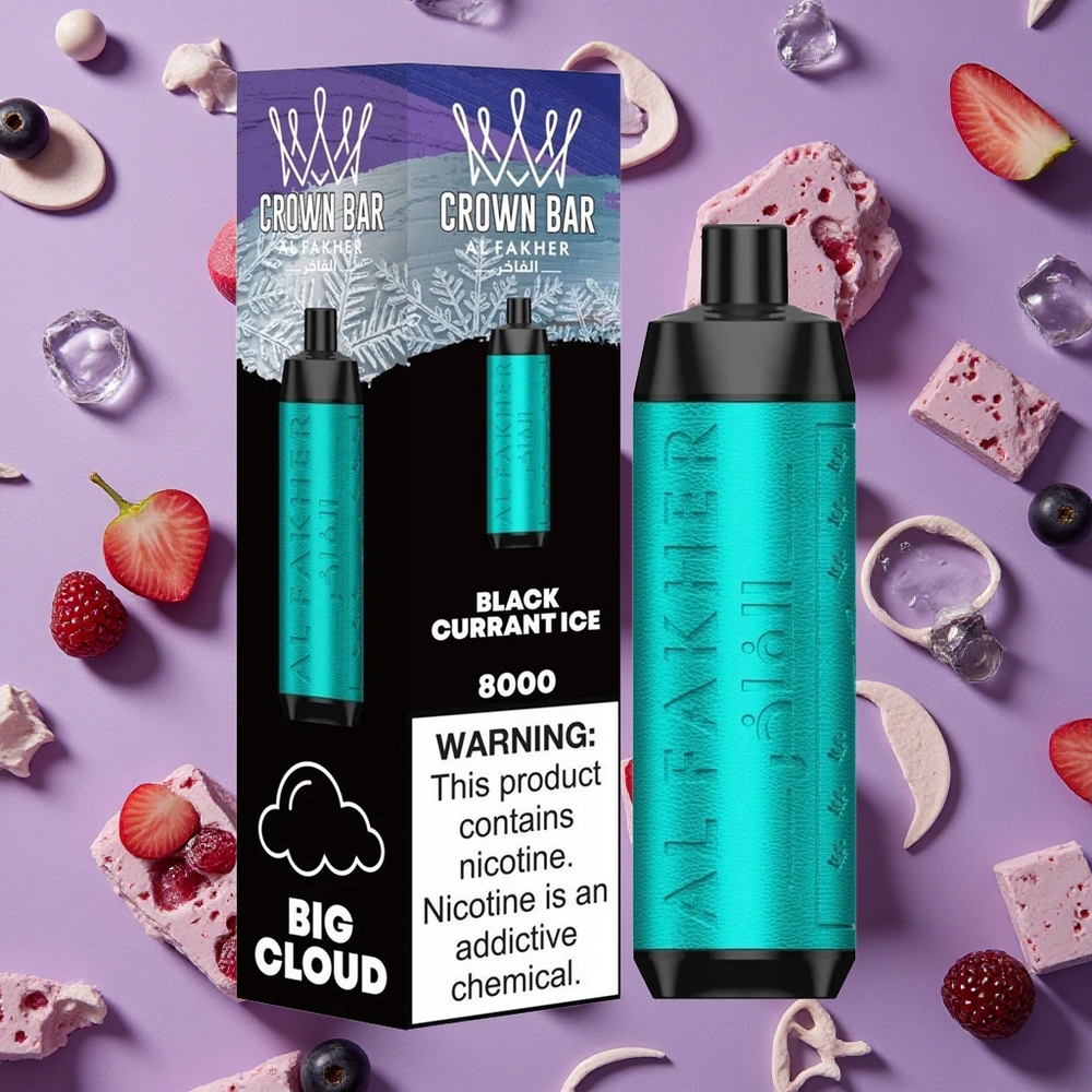 Black Currant Ice Al Fakher Crown Bar 8000 Puffs 18ml e-Liquid New Zealand Wholesalers