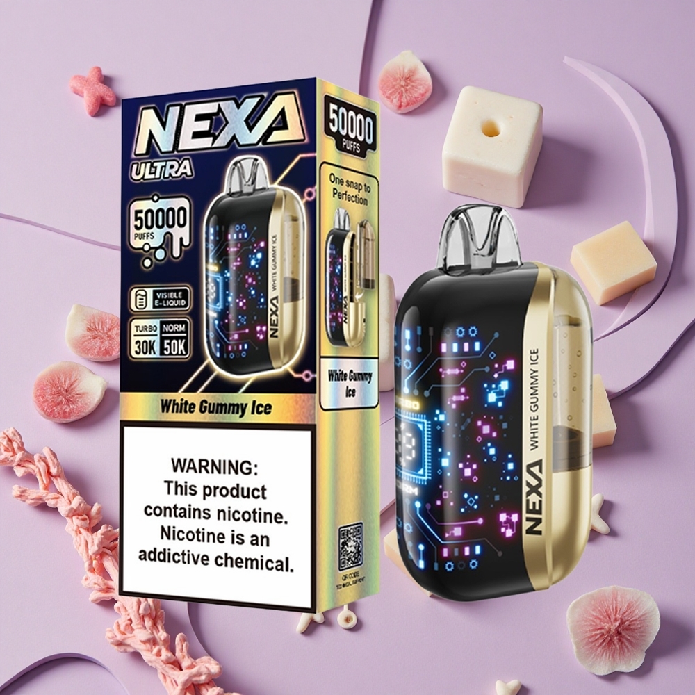 White Gummy Ice NEXA Ultra 50000 Puffs Disposable Vape with Display Screen & Type-C Charging New Zealand wholesalers