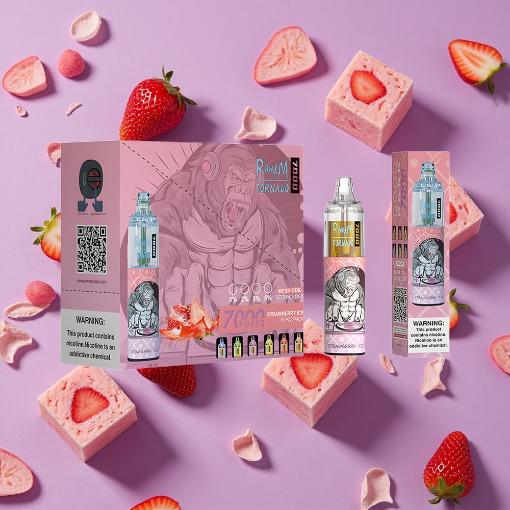 Strawberry Ice RandM Fumot Tornado 7000 Puffs Air-Adjustable Mesh Coil New Zealand wholesalers
