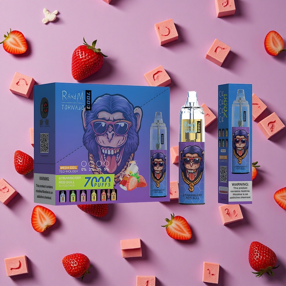 Strawberry Red Bull RandM Fumot Tornado 7000 Puffs 14ML E-liquid New Zealand wholesalers