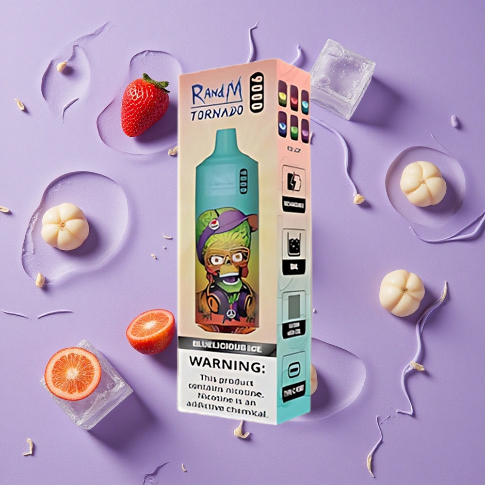 Bluelicious Ice RandM Fumot Tornado 9000 Puffs 18mL RGB Display New Zealand wholesalers