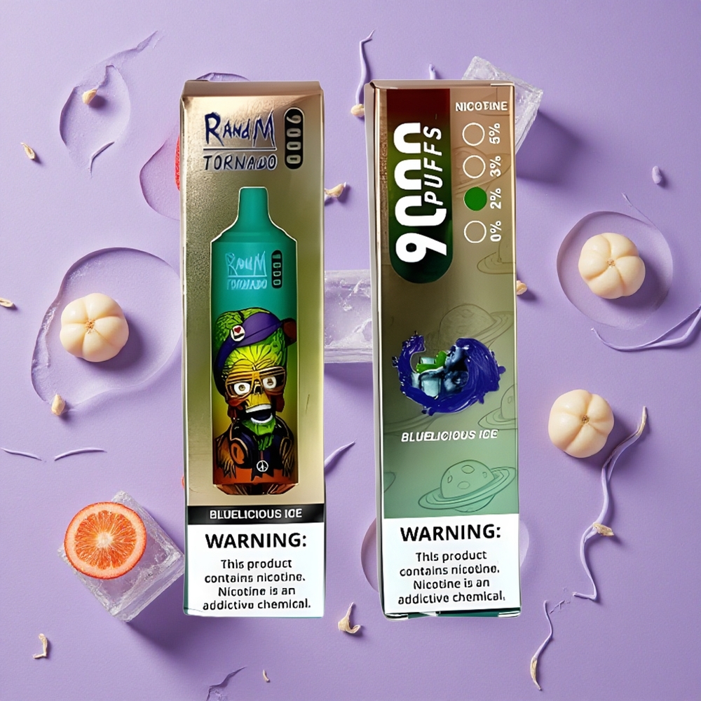 Bluelicious Ice RandM Fumot Tornado 9000 Puffs 18mL RGB Display New Zealand wholesalers