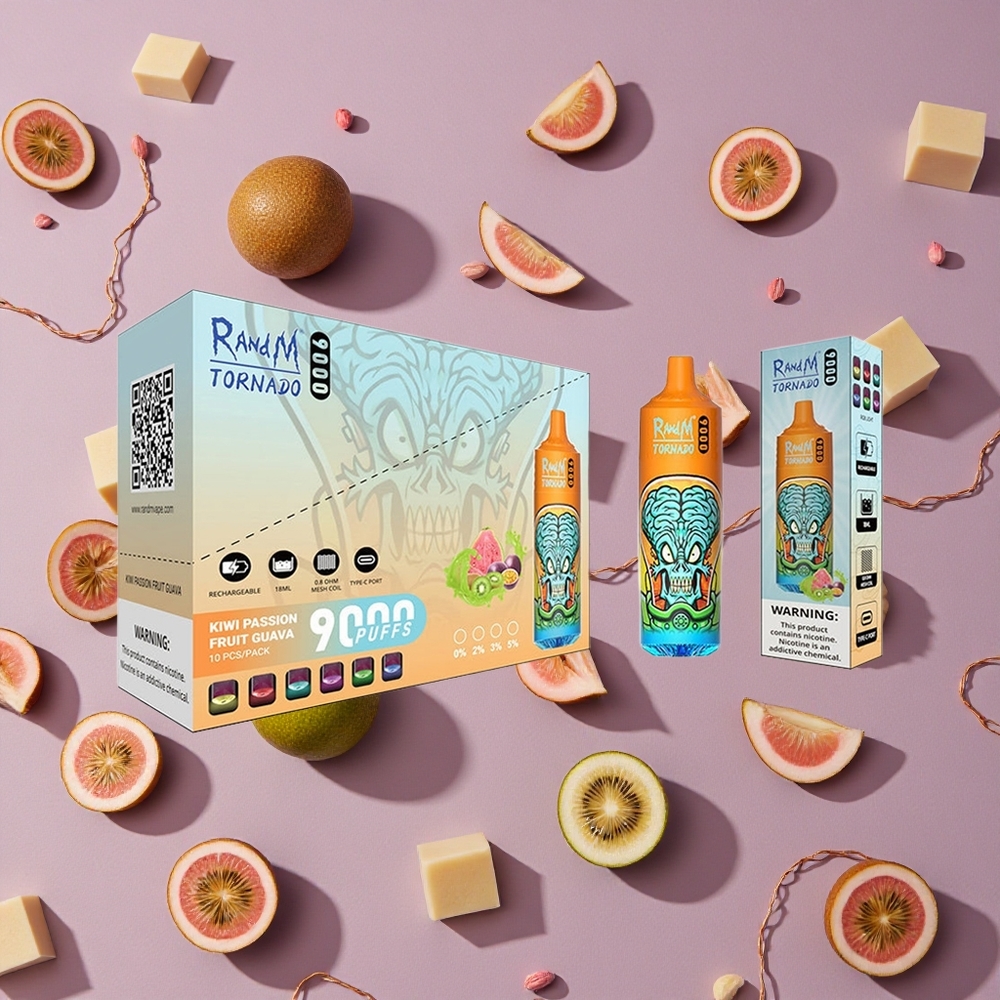 Kiwi Passion Fruit Guava RandM Fumot Tornado 9000 Puffs 18mL Mesh Coil New Zealand wholesalers
