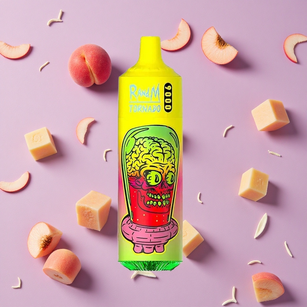 Summer Peach Ice RandM Fumot Tornado 9000 Puffs 18mL Mesh Coil New Zealand wholesalers