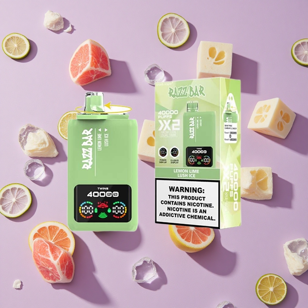 Lemon Lime Lush Ice Razz Bar 40000 Puffs Power Screen Display Type-C Port New Zealand wholesalers