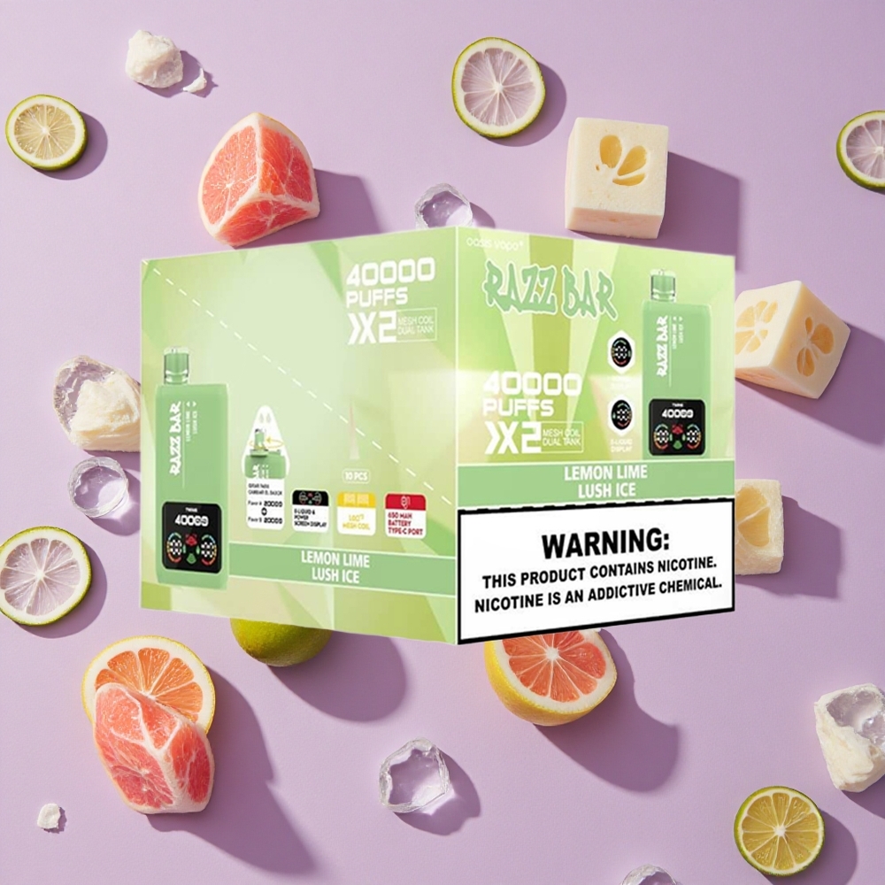 Lemon Lime Lush Ice Razz Bar 40000 Puffs Power Screen Display Type-C Port New Zealand wholesalers
