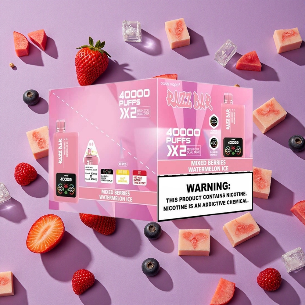 Mixed Berries Watermelon Ice Razz Bar 40000 Puffs Power Screen Display New Zealand wholesalers