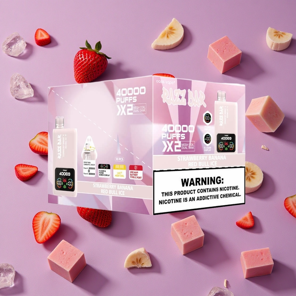 Strawberry Banana Red Bull Ice Razz Bar 40000 Puffs Power Screen Display Type-C Port New Zealand wholesalers