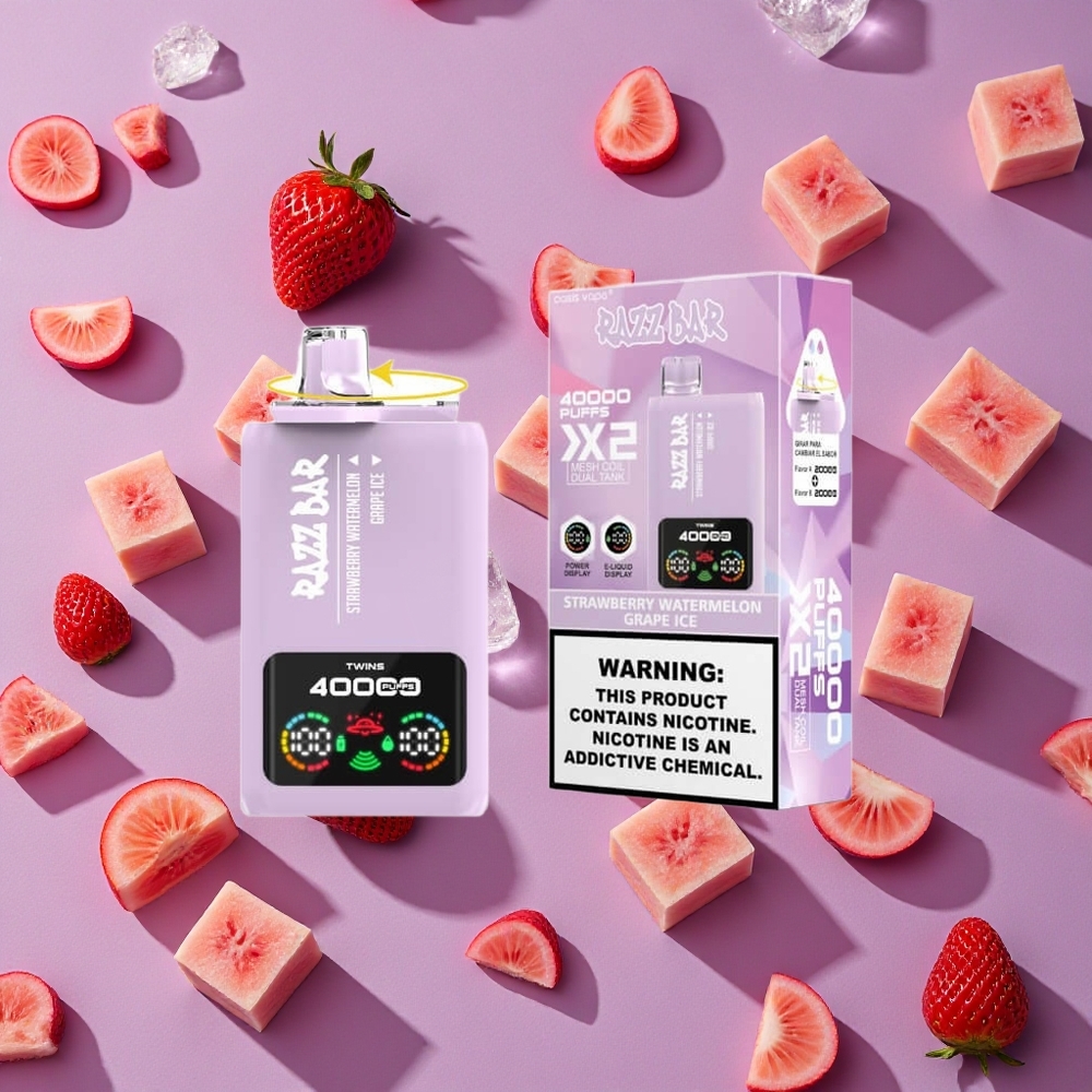 Strawberry Watermelon Grape Ice Razz Bar 40000 Puffs Disposable Vape Power Screen Display Type-C Port New Zealand wholesalers