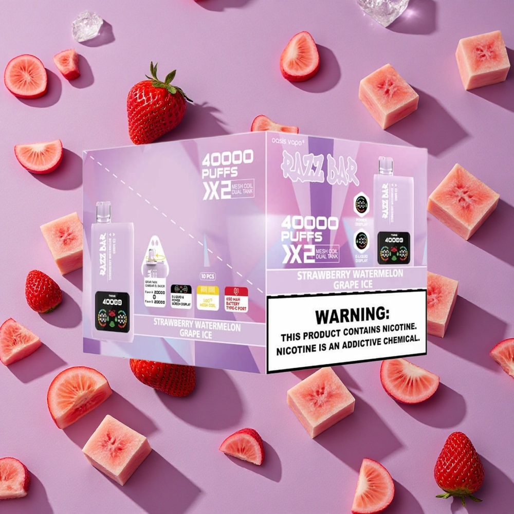 Strawberry Watermelon Grape Ice Razz Bar 40000 Puffs Disposable Vape Power Screen Display Type-C Port New Zealand wholesalers