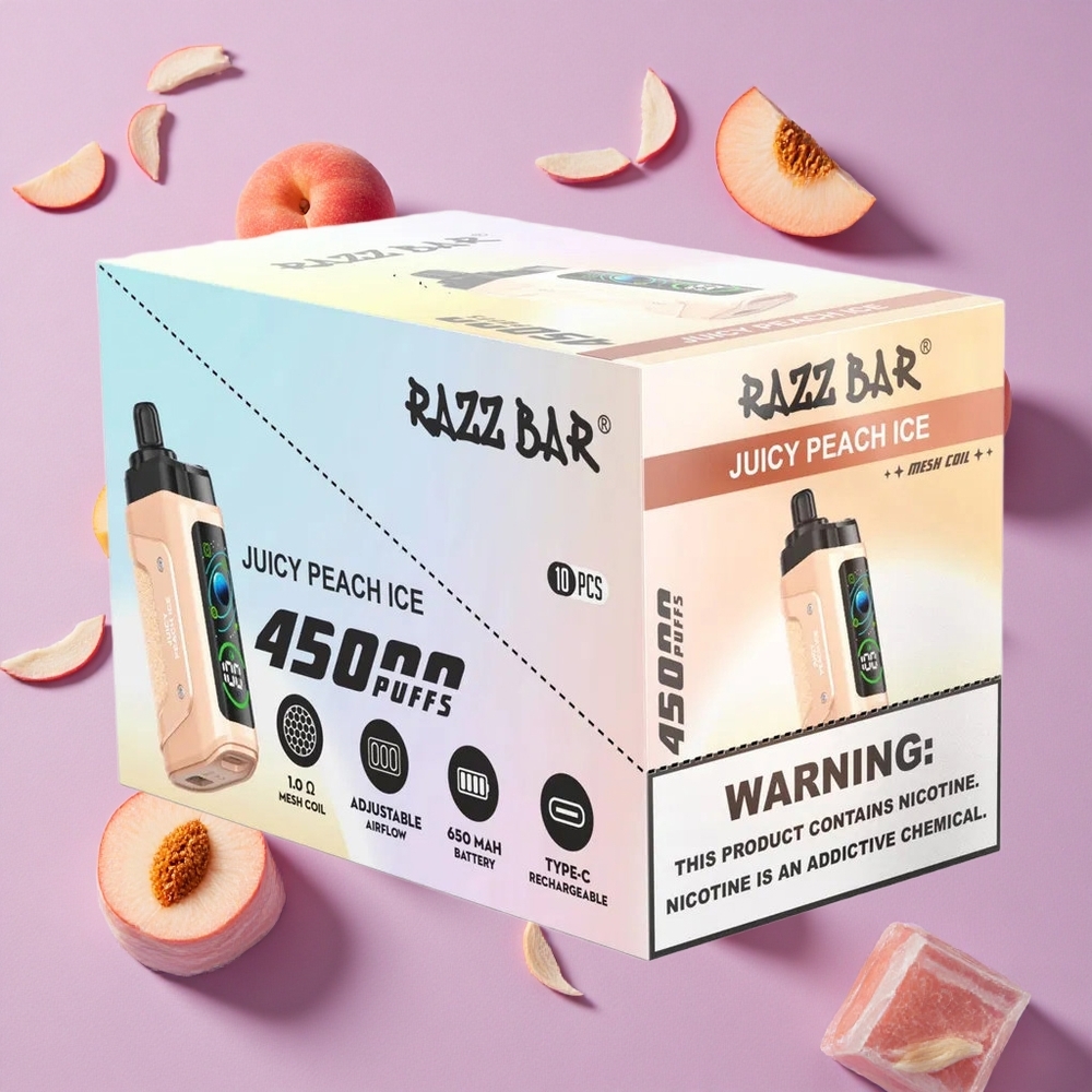 Juicy Peach Ice Razz Bar 45000 Puffs Adjustable Airflow New Zealand wholesalers