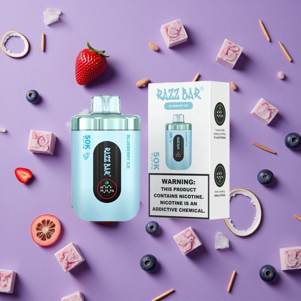 Blueberry Ice Razz Bar 50K Puffs Disposable Vape with 1.0 Ohm Mesh Coil and Type-C Rechargeable New Zealand wholesalers