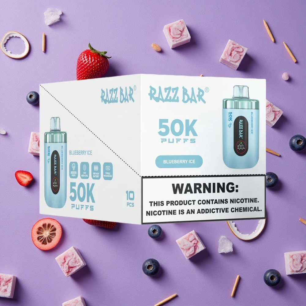 Blueberry Ice Razz Bar 50K Puffs Disposable Vape with 1.0 Ohm Mesh Coil and Type-C Rechargeable New Zealand wholesalers