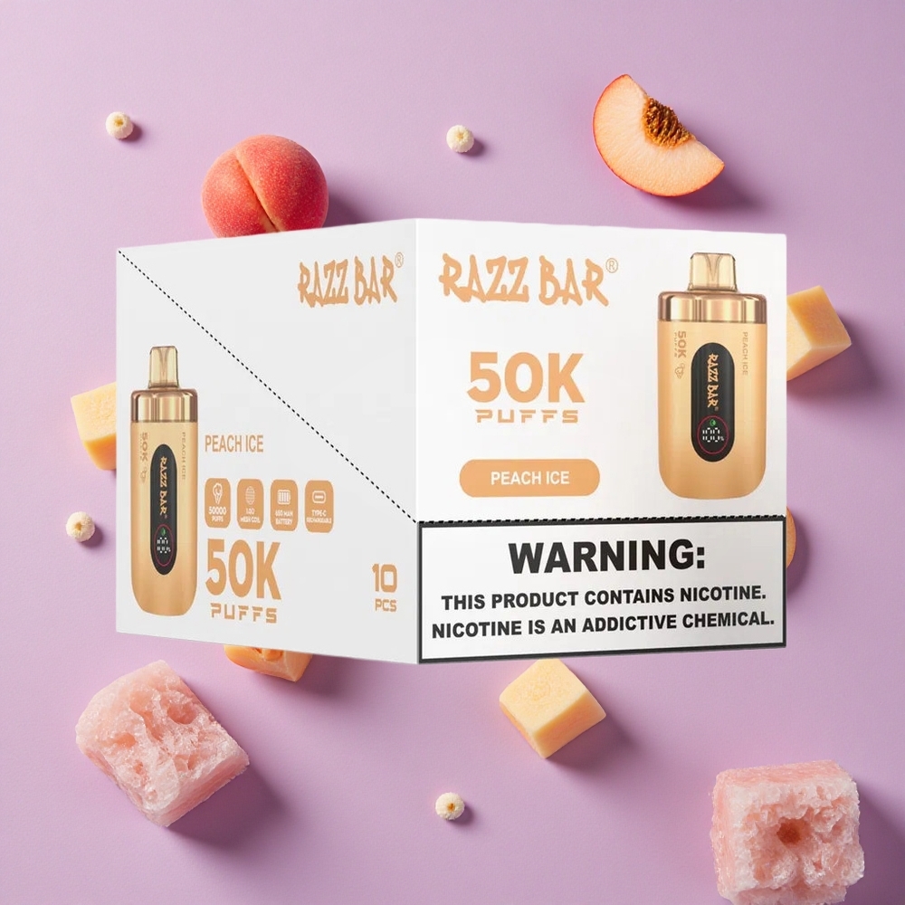 Peach Ice Razz Bar 50K Puffs 650mAh Rechargeable New Zealand wholesalers