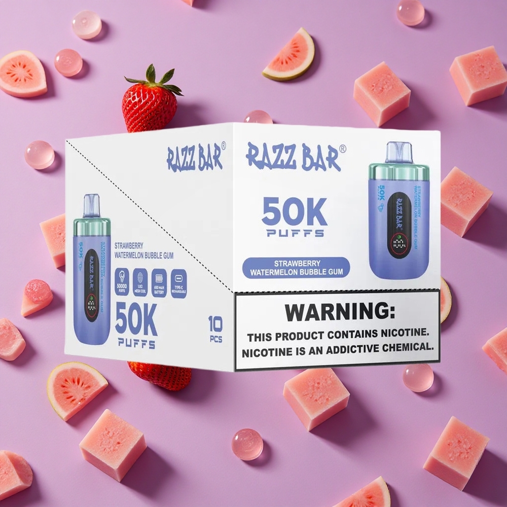 Strawberry Watermelon Bubble Gum Razz Bar 50K Puffs Mesh Coil New Zealand wholesalers