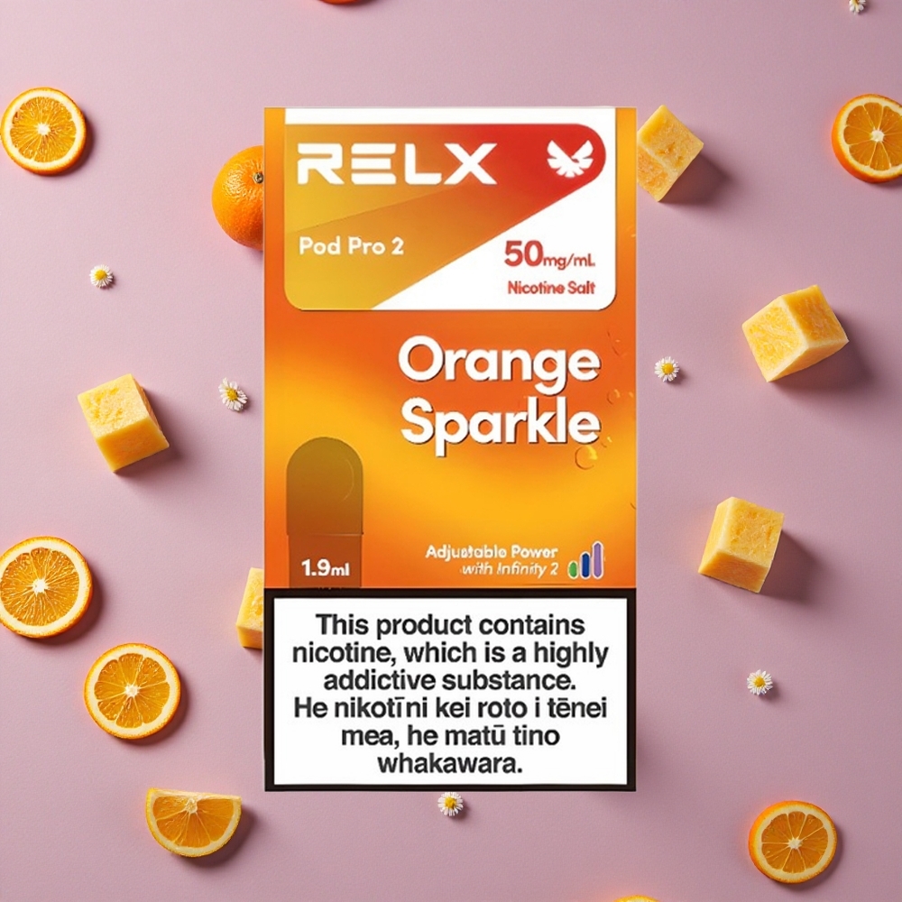 Orange Sparkle RELX Pod Pro 2 600 Puffs 5% Nicotine New Zealand wholesalers